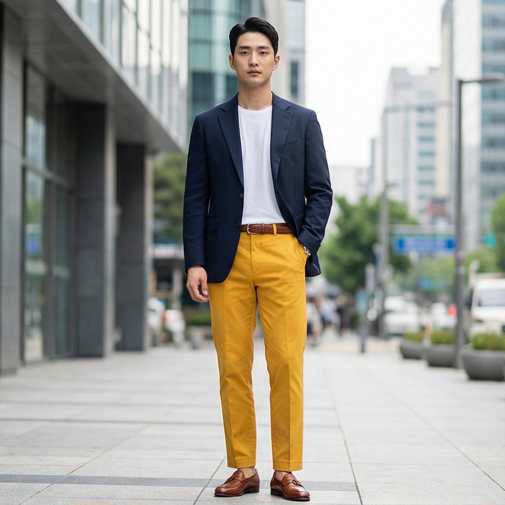 네이비 블레이저: 단정함을 더한 비즈니스 캐주얼 룩