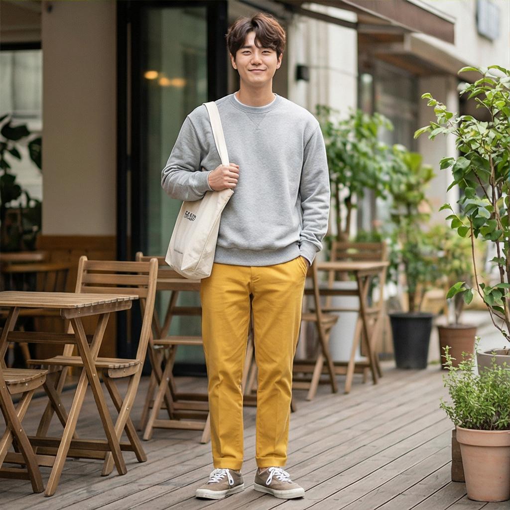 회색 맨투맨: 편안한 일상 스타일