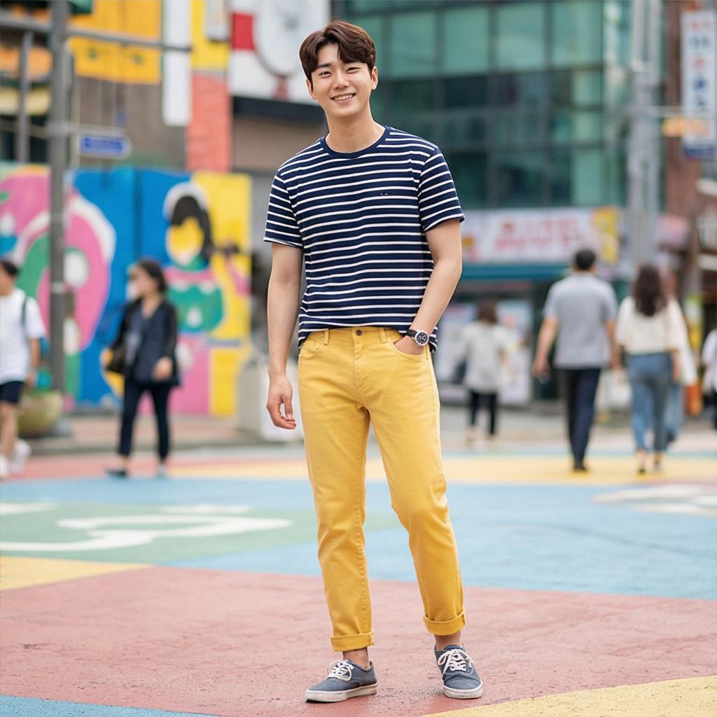 스트라이프 티셔츠: 경쾌한 분위기