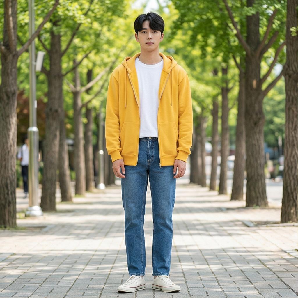 중청 데님 팬츠: 활기찬 캠퍼스 룩