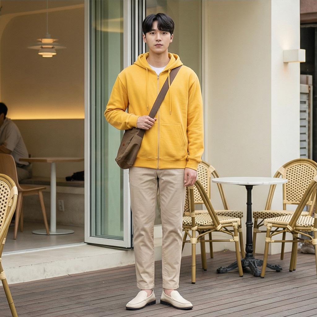 베이지 면바지: 부드러운 분위기의 데이트 룩