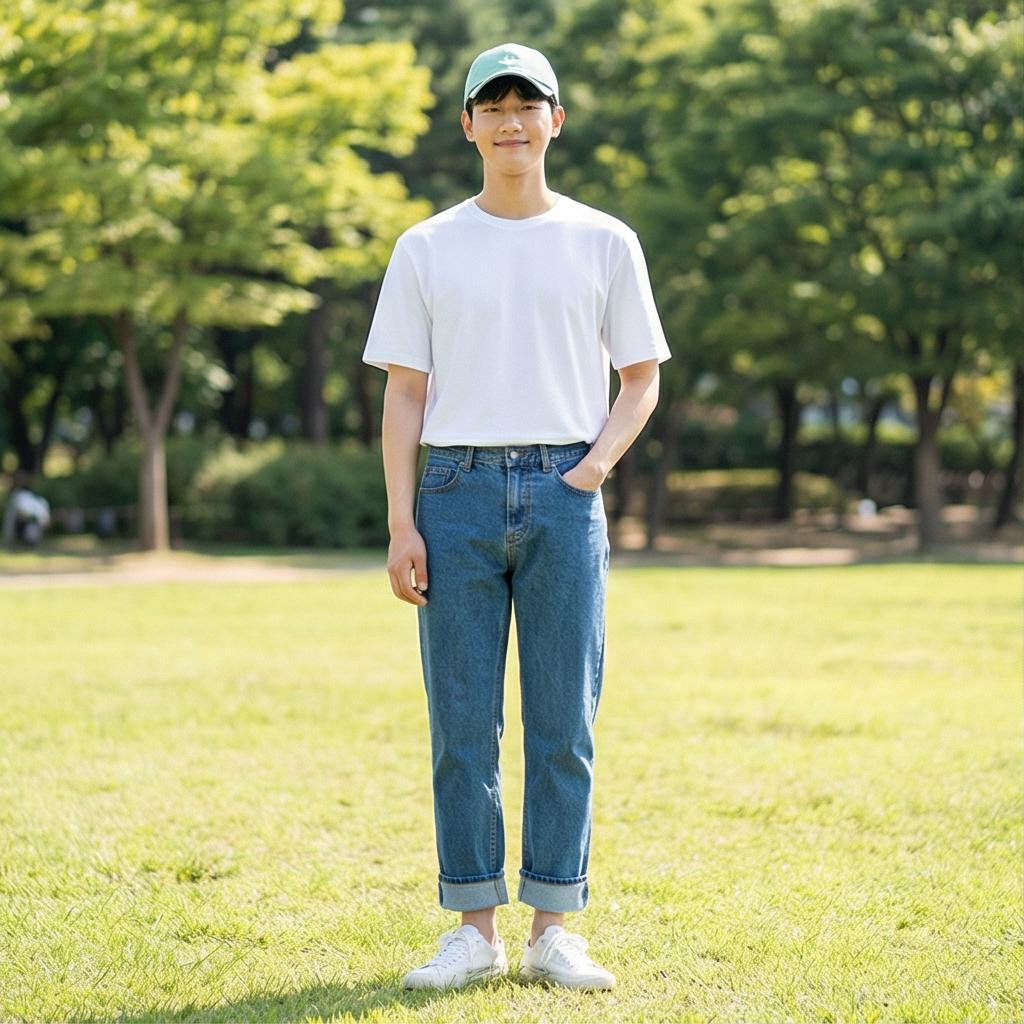 흰색 무지 티셔츠 & 데님 팬츠: 실패 없는 데일리룩