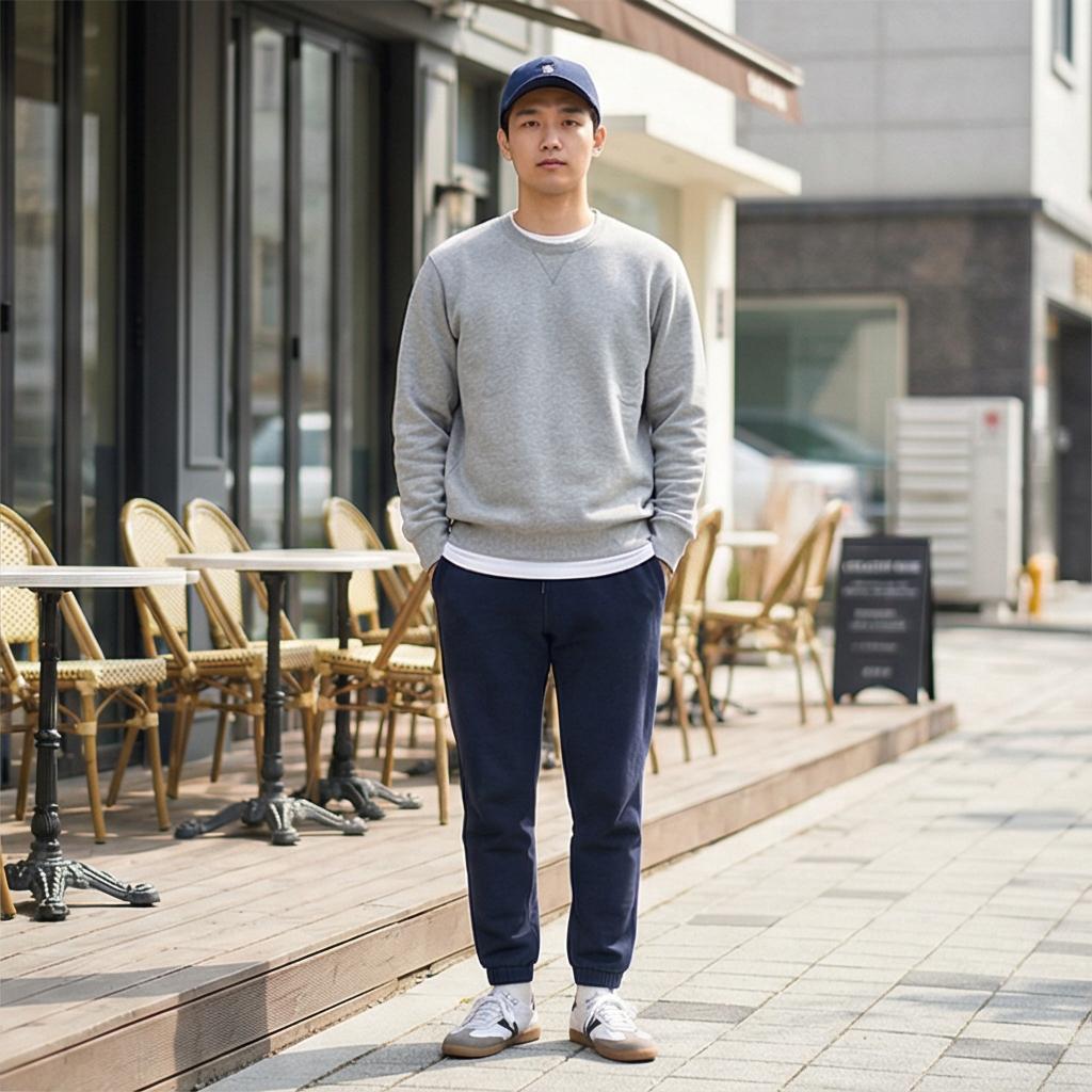 회색 맨투맨: 편안한 분위기