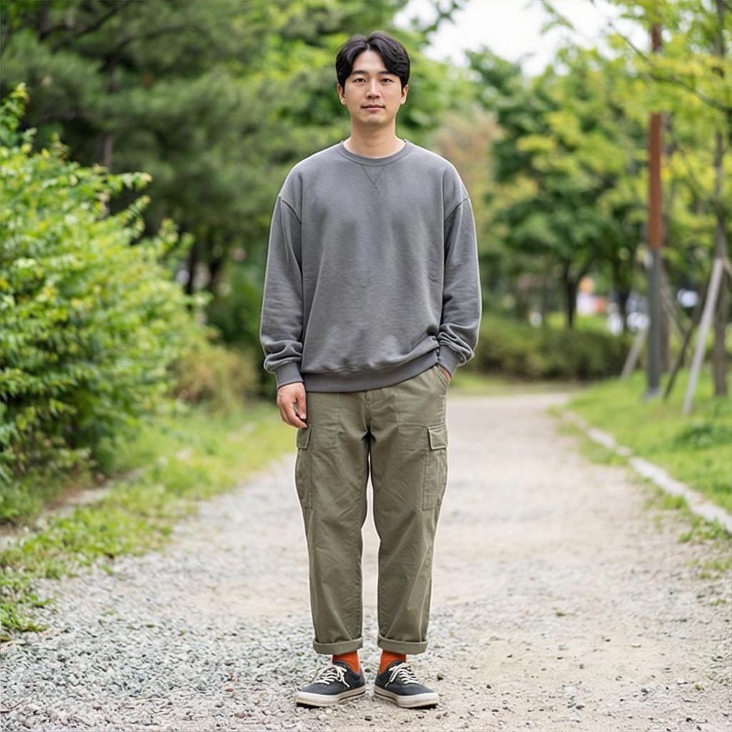 카키색 카고 바지: 활동적인 아웃도어 스타일