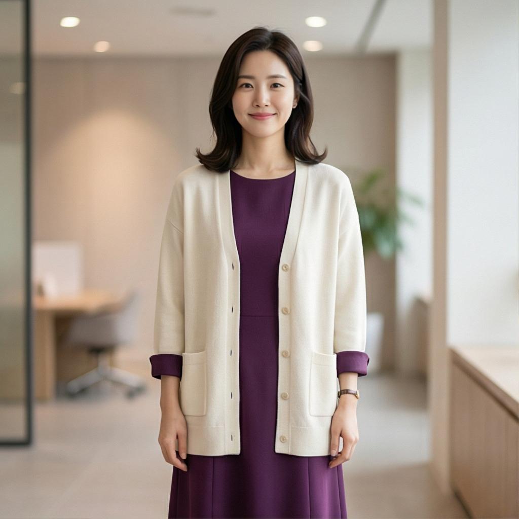 아이보리 가디건: 차분하고 단정한 오피스 스타일