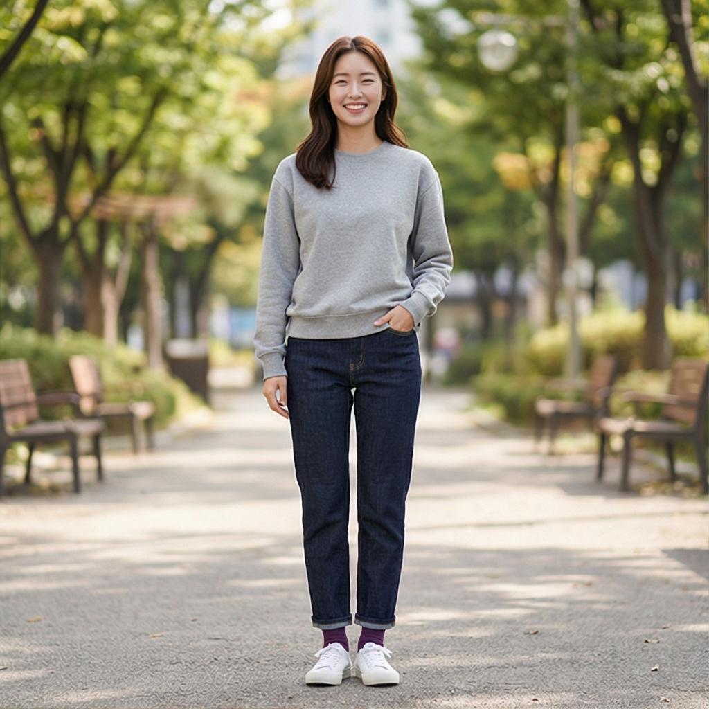 생지 데님 팬츠: 캐주얼한 주말 나들이 룩