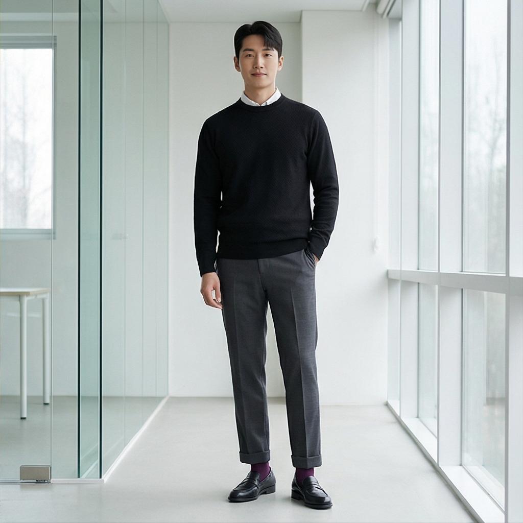 차콜 슬랙스와 로퍼: 세련된 비즈니스 캐주얼 룩