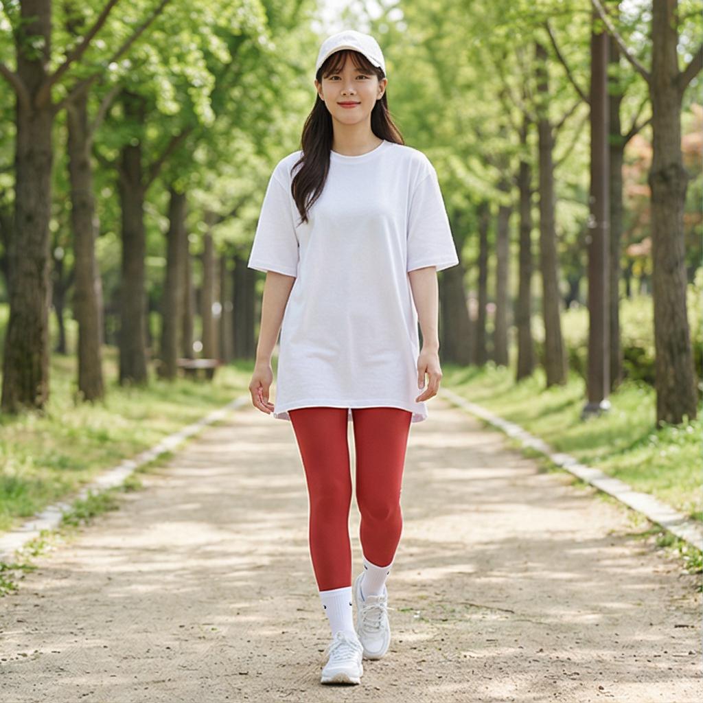 흰색 롱 티셔츠: 편안한 산책 룩