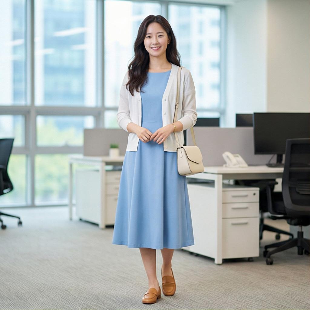 화이트 가디건: 깔끔한 오피스룩