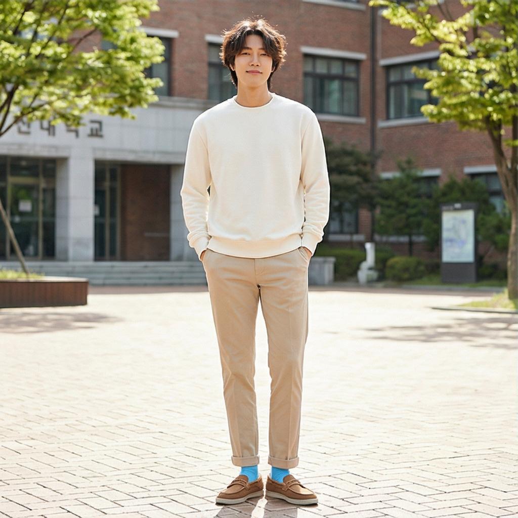 베이지 치노 팬츠: 부드러운 캠퍼스 룩