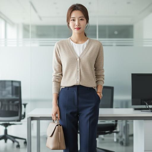 화이트 블라우스 & 네이비 슬랙스: 시크한 오피스룩