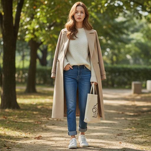 중청 데님과 화이트 니트: 편안한 주말 데일리룩