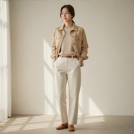 크림 팬츠: 부드럽고 화사한 미니멀 룩