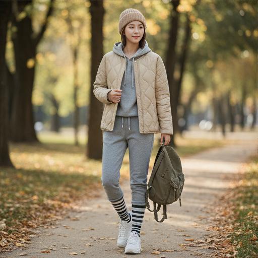 회색 조거 팬츠와 비니: 편안한 마실룩