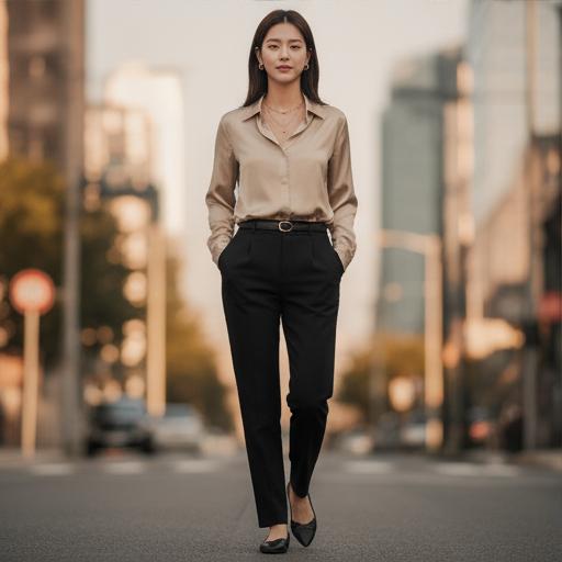 블랙 세미 와이드 팬츠: 세련된 무드