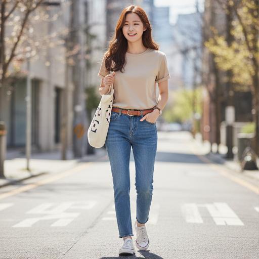 베이지 티셔츠, 청바지: 편안하면서 멋스러운 데일리룩