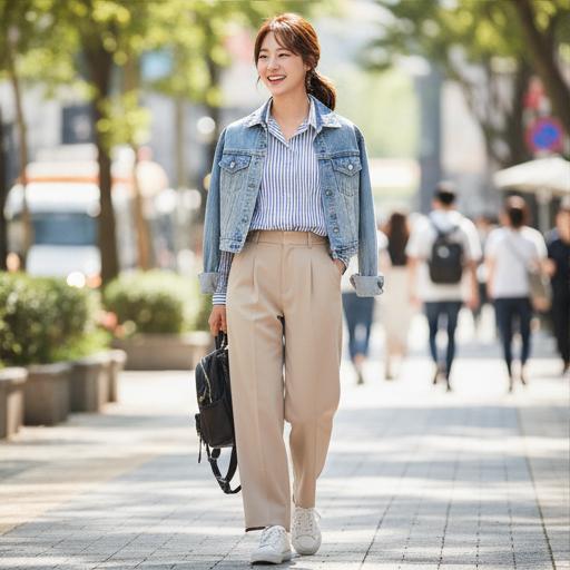 스트라이프 셔츠 & 숏 자켓: 캐주얼 모던 스타일