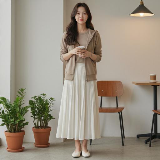 롱 스커트: 부드러운 분위기의 데이트룩