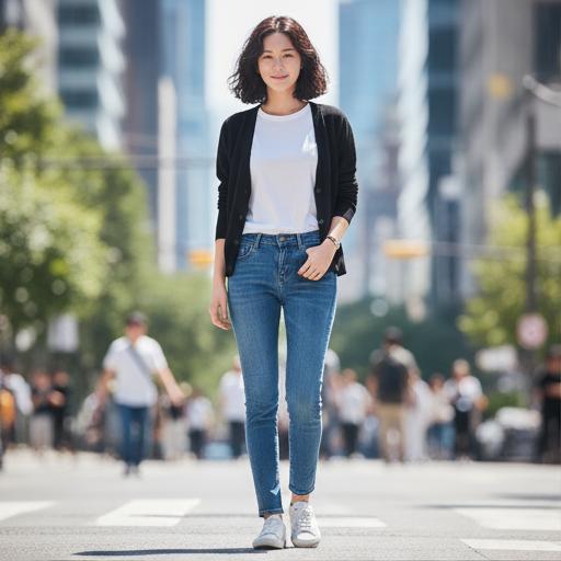 화이트 티셔츠 & 데님 팬츠: 캐주얼 데일리 룩