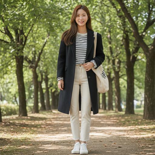 스트라이프 티셔츠와 코튼 팬츠: 산뜻한 나들이 스타일