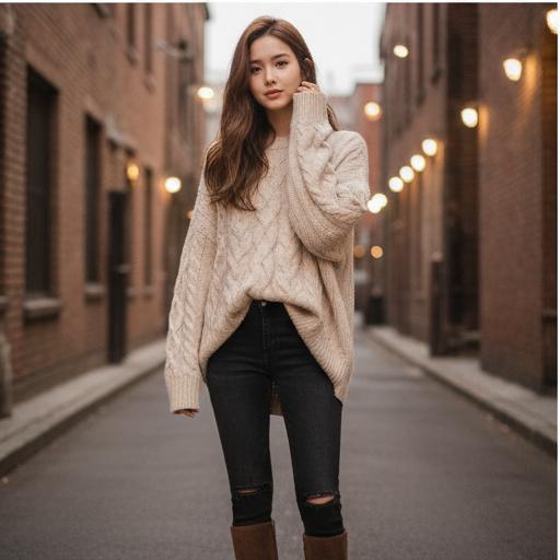 니트 스웨터: 포근하고 부드러운 분위기의 데이트룩