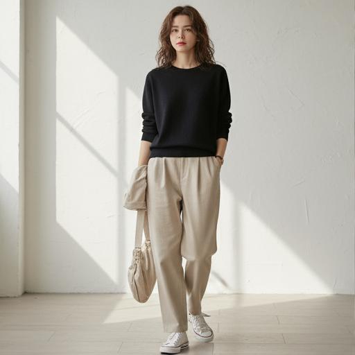 베이지 와이드팬츠: 편안한 데일리룩