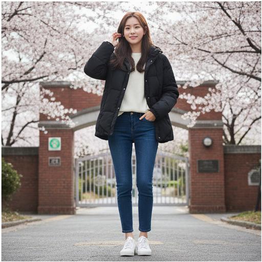 청바지와 아이보리 니트: 편안하고 깔끔한 데일리룩