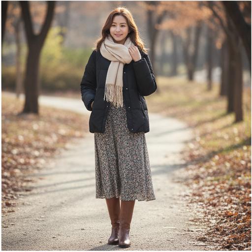 롱 스커트와 머플러: 따뜻하고 분위기 있는 주말 나들이룩