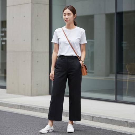 흰색 반팔 티셔츠: 심플하고 깨끗한 데일리 룩