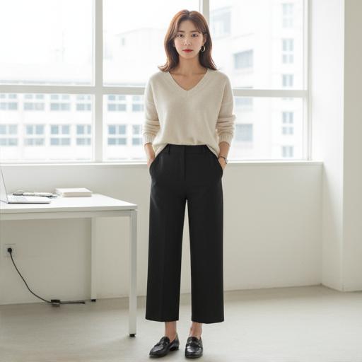 브이넥 니트: 여성스럽고 단정한 오피스 스타일