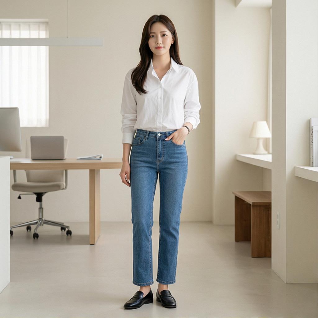 화이트 셔츠 & 로퍼: 깔끔한 비즈니스 캐주얼 룩