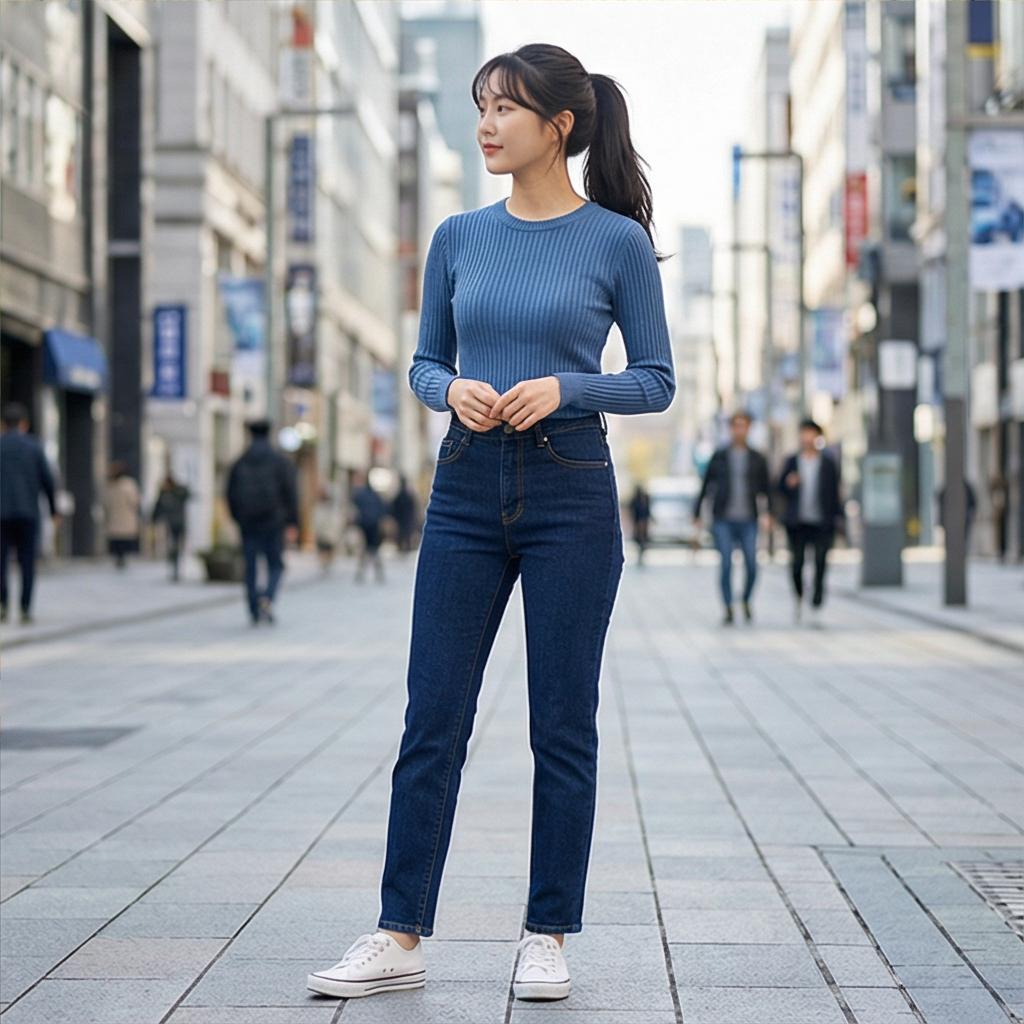 데님 팬츠: 활동적인 톤온톤 스타일