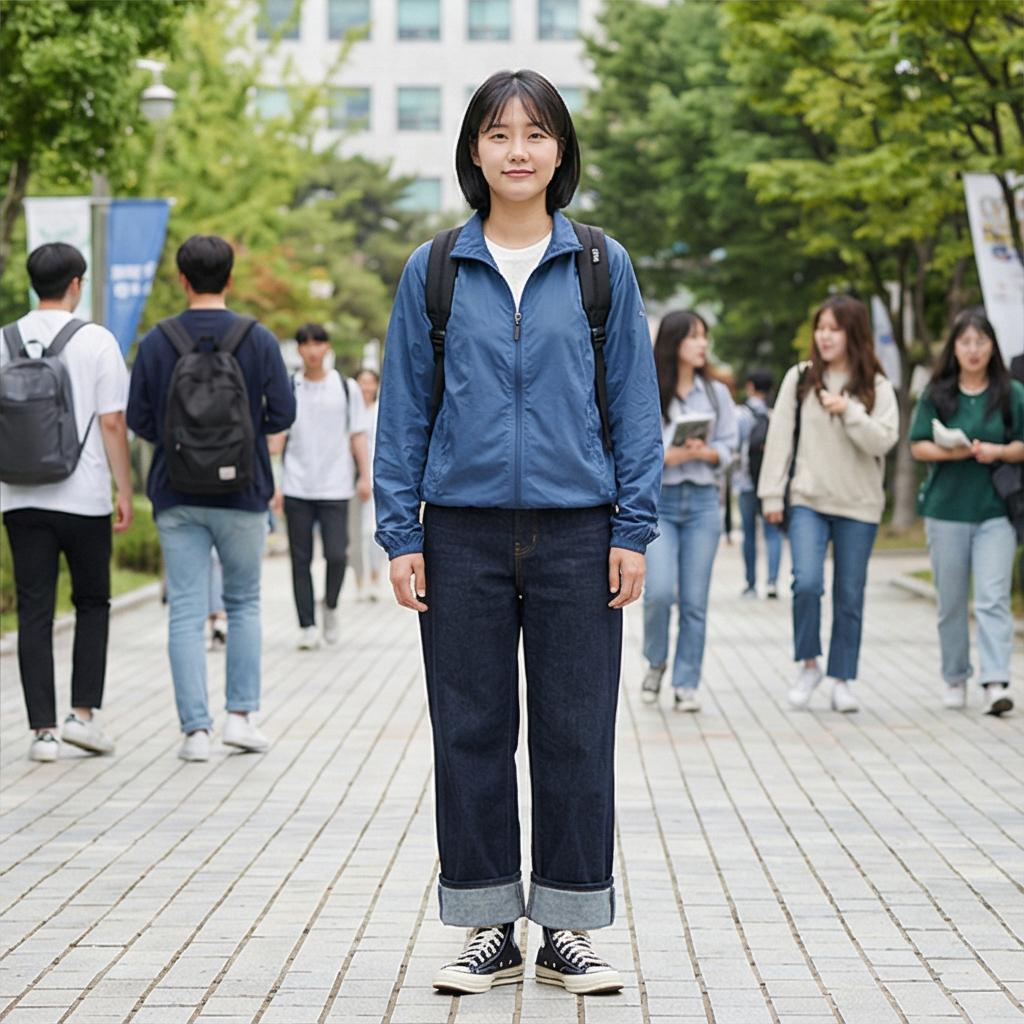 생지 데님 팬츠: 활동적인 캠퍼스룩
