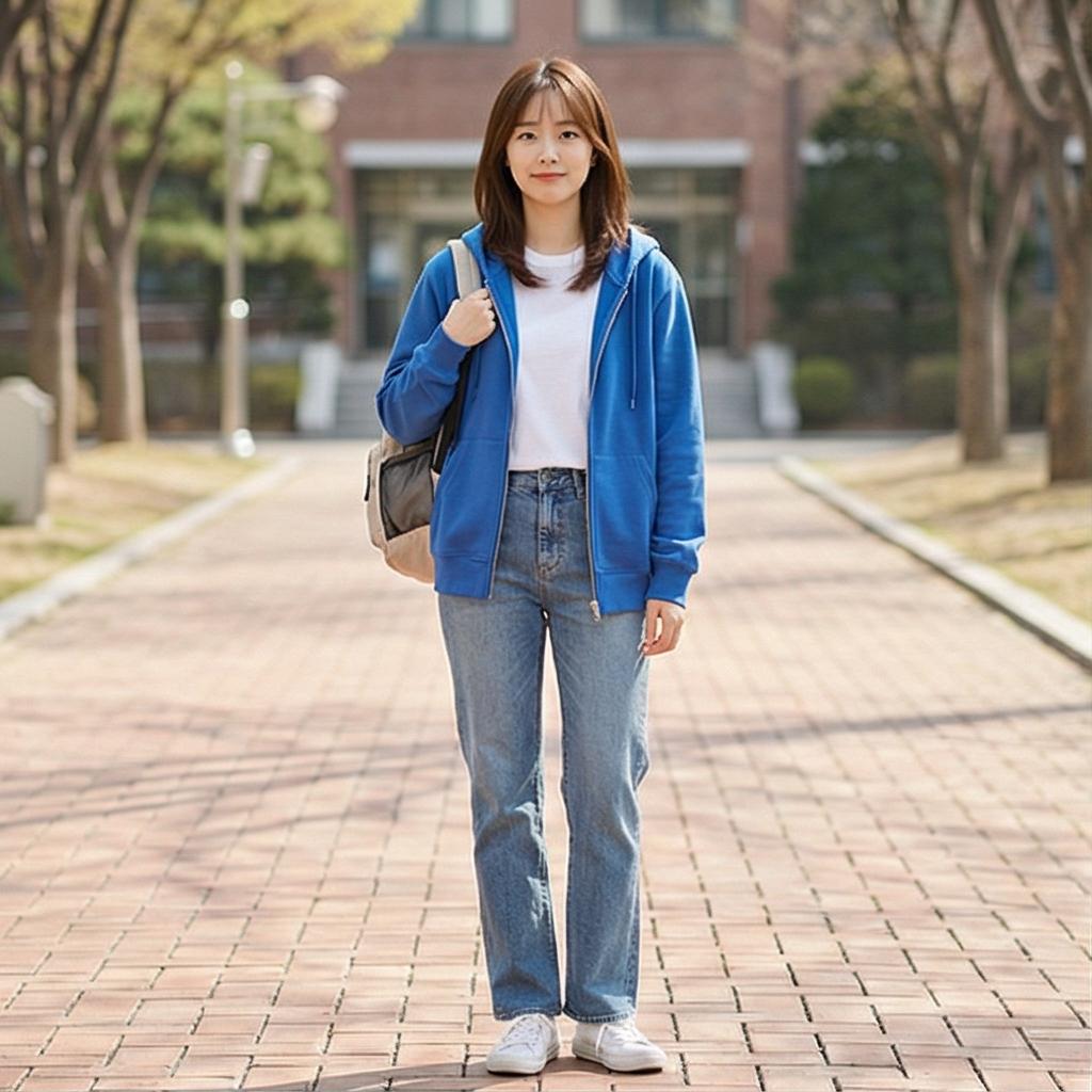 데님 팬츠와 화이트 티셔츠: 가장 편안한 캠퍼스룩