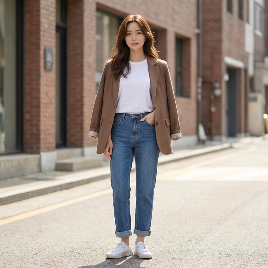 흰색 티셔츠와 청바지: 편안한 데일리룩