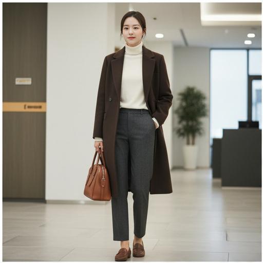 아이보리 니트와 슬랙스: 단정한 오피스룩