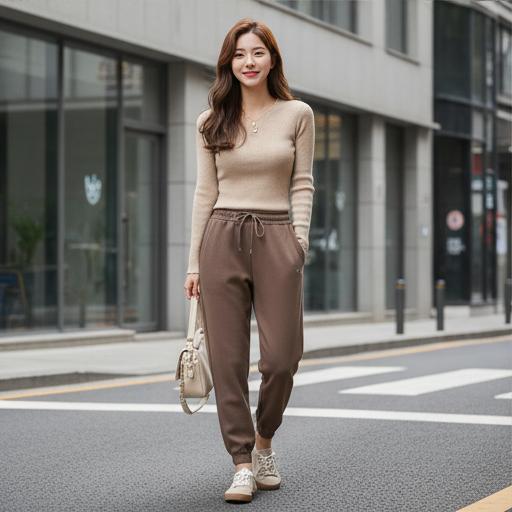 베이지색 니트: 부드러운 톤온톤 룩