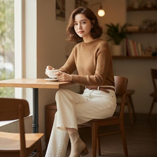 아이보리 팬츠: 부드러운 인상의 데이트 룩