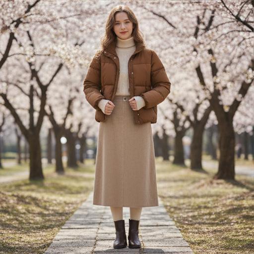 베이지색 롱 스커트: 편안한 나들이 룩