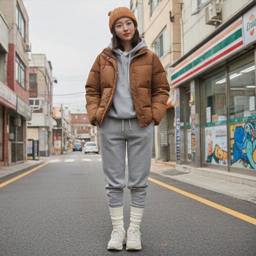 회색 조거 팬츠와 맨투맨: 활동적인 마실 룩