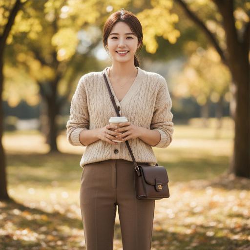 베이지색 가디건: 부드러운 분위기의 톤온톤 나들이룩