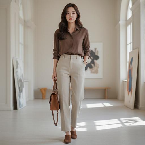 베이지색 하의: 부드러운 톤온톤 스타일