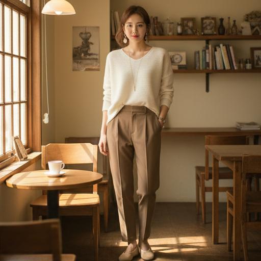 아이보리 니트: 부드러운 분위기의 데일리 룩