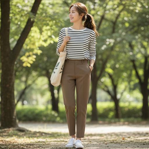 스트라이프 티셔츠: 편안한 근교 나들이 룩