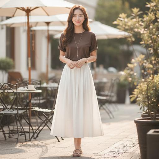 화이트 롱 스커트: 화사한 데이트룩