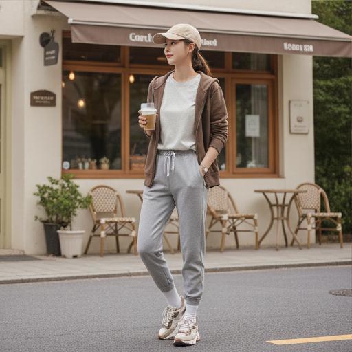 회색 조거 팬츠: 집 앞 마실 나갈 때 딱 좋은 원마일룩