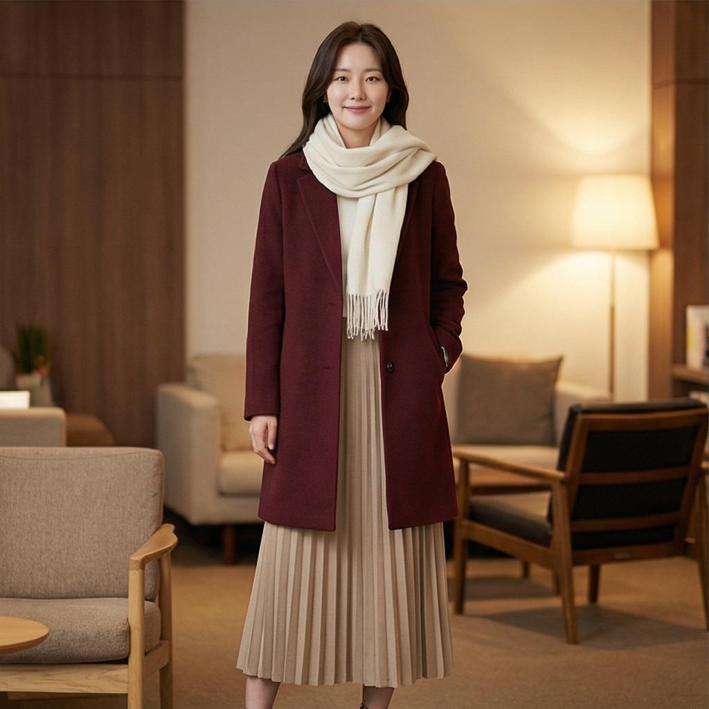 베이지 롱 스커트: 우아한 모임 룩