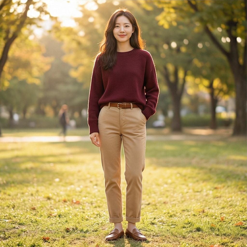 베이지 면바지: 부드러운 분위기