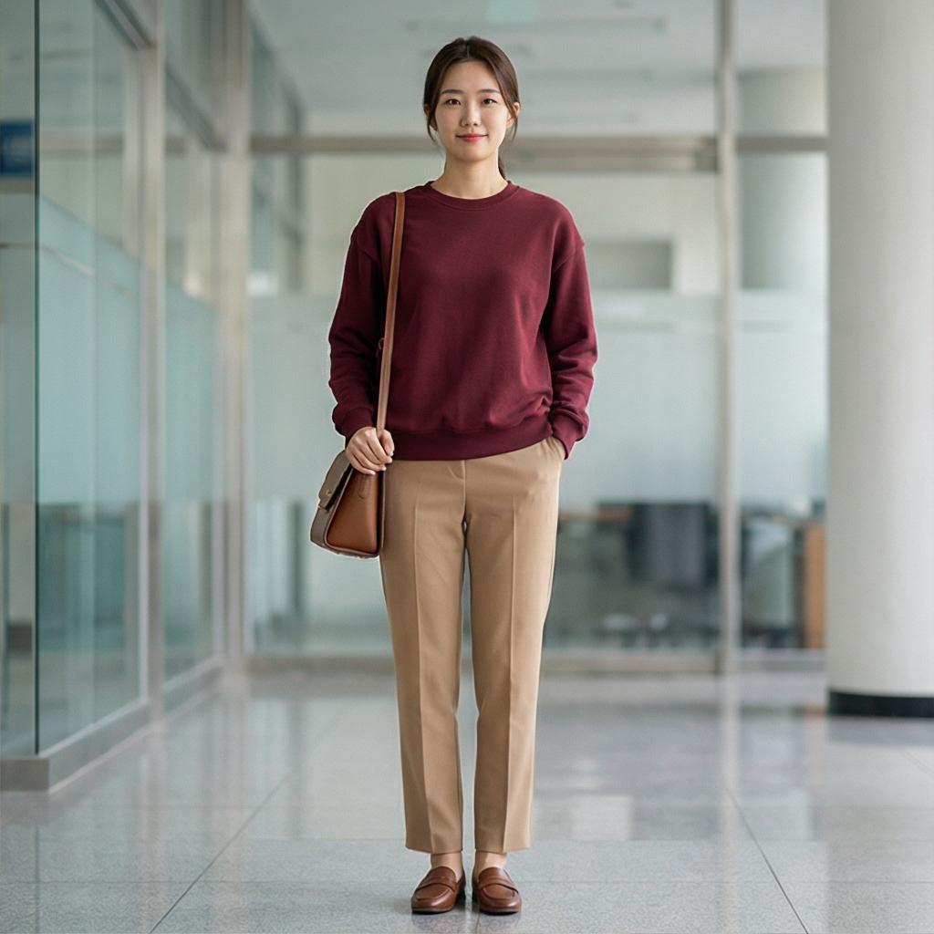 베이지 슬랙스: 부드러운 오피스 스타일
