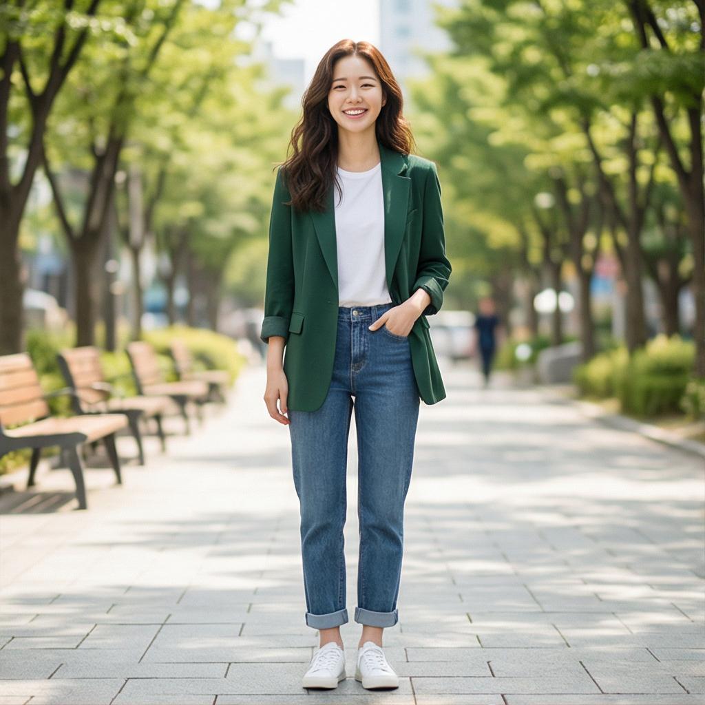 청바지: 편안한 주말 나들이 룩
